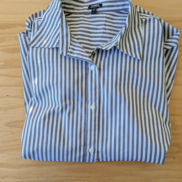 Express Men's Striped Black and White Shirt - Picture 1 of 8
